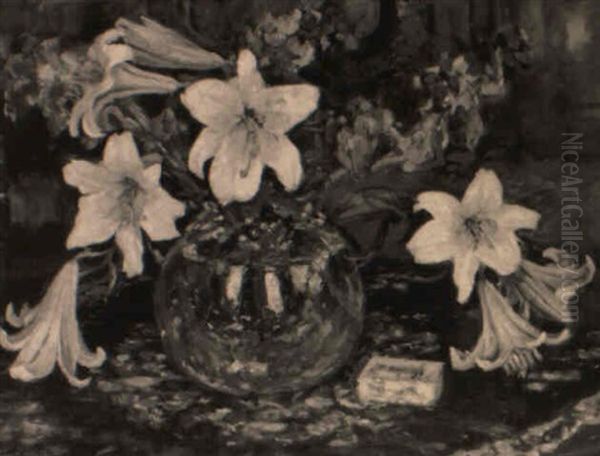 Still Life With Lilies In A Glass Vase Oil Painting by Evert Moll
