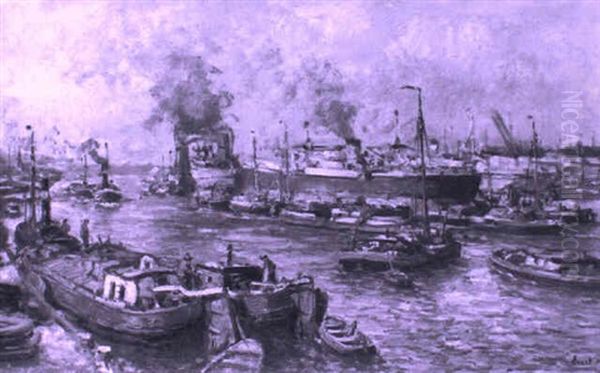 Shipping In A Rotterdam Harbour Oil Painting by Evert Moll