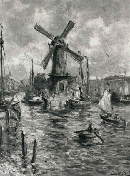 Moulin A Delfshaven Oil Painting by Evert Moll