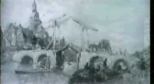 Gegenstucke: Hollandische Gracht Mit                        Heberbrucke Und Bootsstaffage Oil Painting by Evert Moll