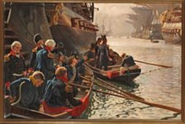The English Leads The Danish Fleet Out Of The Harbor Oil Painting by Christian Ferdinand Andreas Molsted