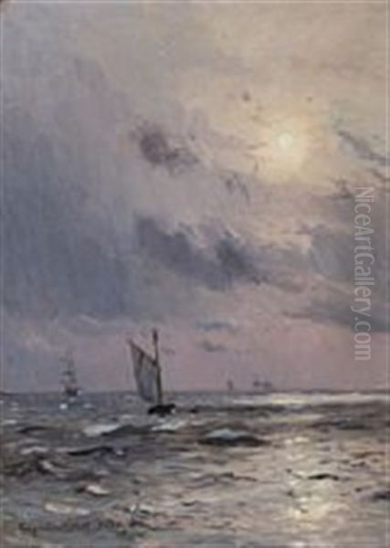 Sailing Ships At The Open Sea Oil Painting by Christian Molsted