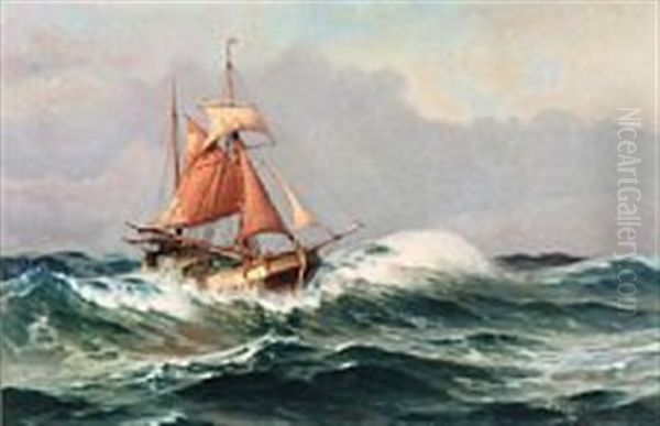 En Kuf I Nordsoen, Sildig Eftermiddag Oil Painting by Christian Ferdinand Andreas Molsted
