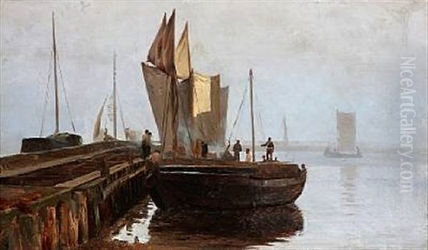 Harbour Scene With Fishermen Oil Painting by Christian Ferdinand Andreas Molsted