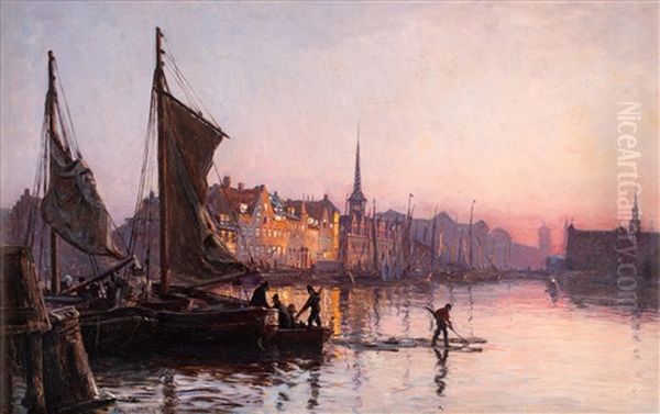Borskanalen Och Christiansborgs Slott Oil Painting by Christian Ferdinand Andreas Molsted