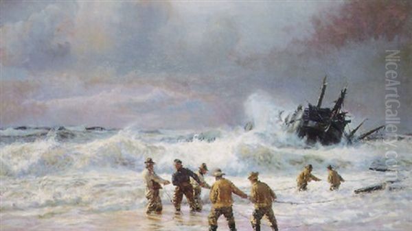 Salvaging The Wreck Oil Painting by Christian Ferdinand Andreas Molsted