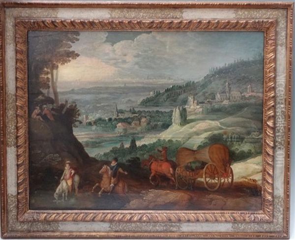Paysage Avec Mercure Et Argus Et Des Cavaliers (collab. W/studio Of Sebastian Vrancx) Oil Painting by Joos de Momper the Younger