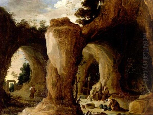 Eremiten In Hohlenlandschaft Oil Painting by Joos de Momper the Younger