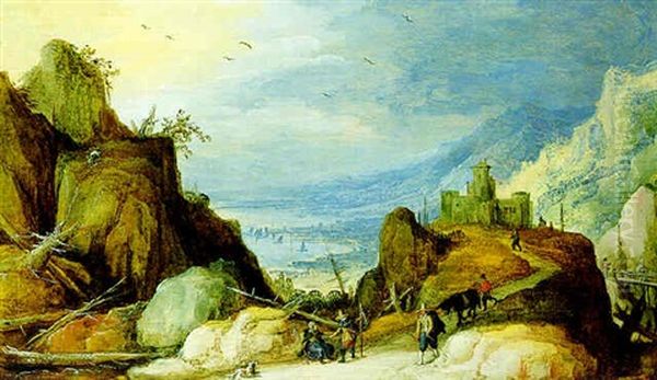 Gebirgige Fluslandschaft Mit Reisenden Oil Painting by Joos de Momper the Younger
