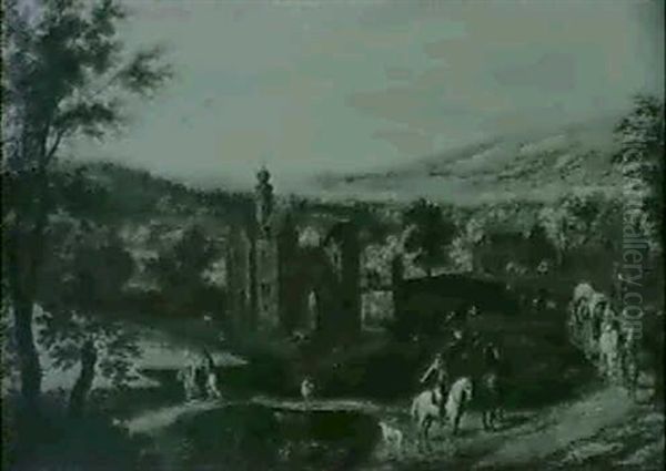 A Mountainous Landscape With Travellers On The Edge Of A    Town Oil Painting by Joos de Momper the Younger