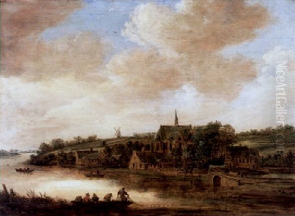 Kleines Kirchdorf An Einem Fluss Mit Fischerboot Im Vordergrund Oil Painting by Frans de Momper