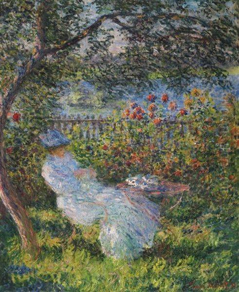 Alice Hoschede Au Jardin Oil Painting by Claude Oscar Monet