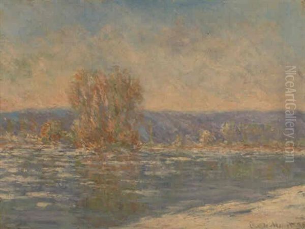 Glacons, Environs De Bennecourt Oil Painting by Claude Monet