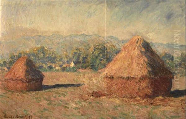 Les Meules Au Soleil, Effet Du Matin Oil Painting by Claude Oscar Monet