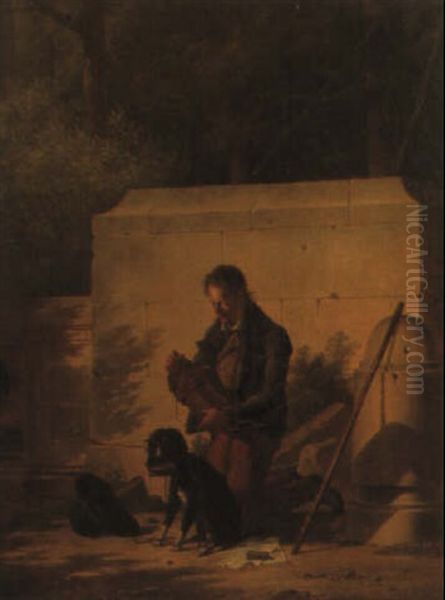 Le Repos Du Joueur De Vielle Oil Painting by Antoine Pierre Mongin