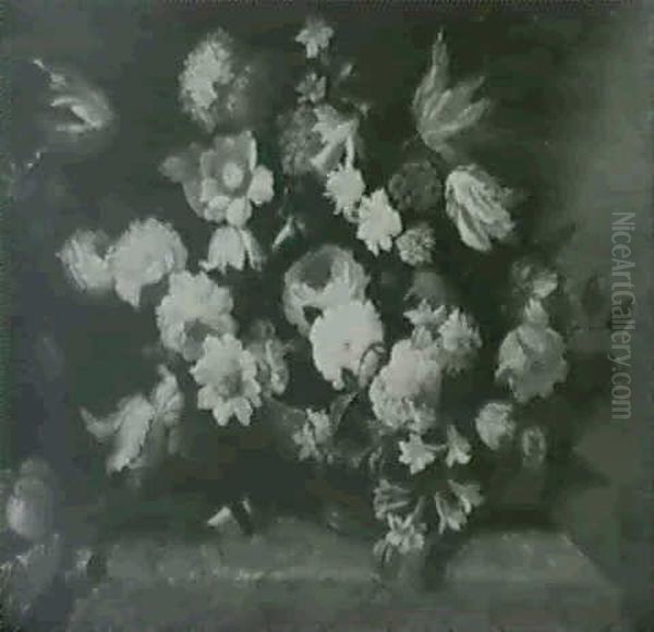 Vase De Fleurs Sur Un Entablement De Marbre Oil Painting by Jean-Baptiste Monnoyer