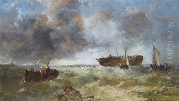Vessels Off A Headland In A Swell Oil Painting by Alfred Montague