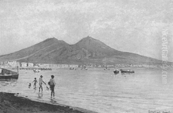 Il Vesuvio, Napoli Oil Painting by Eduardo Monteforte