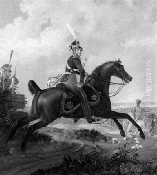 Premierleutnant Baron Waldemar Von Wimpfen Zu Pferd Oil Painting by Dietrich (Heinrich Maria) Monten