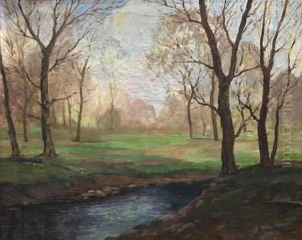 Trees Beside A River Oil Painting by George Sanders Bickerstaff