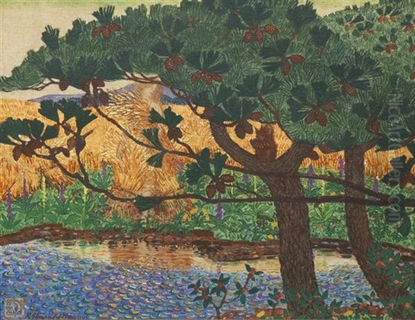 Pine Tree Oil Painting by Robert James Enraght Moony