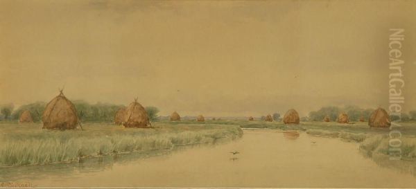 Haystacks Oil Painting by Evelyn Bicknell