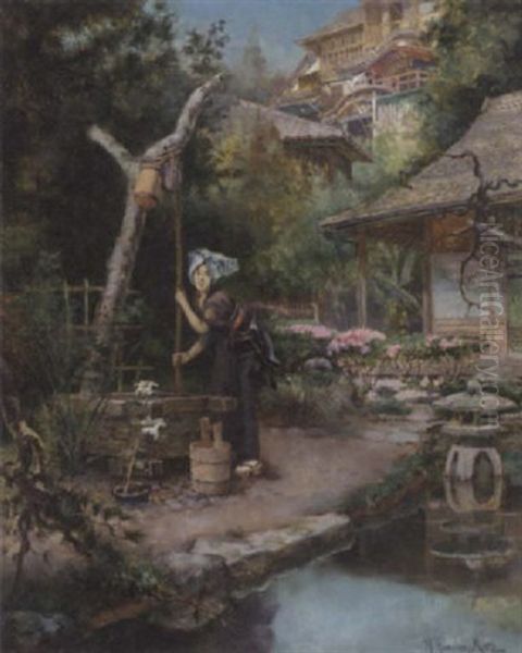 At The Well Oil Painting by Harry Humphrey Moore