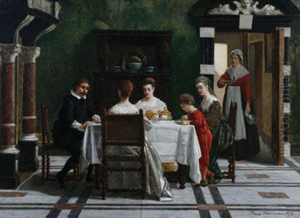 Sitting Down For Supper Oil Painting by Frans Moormans