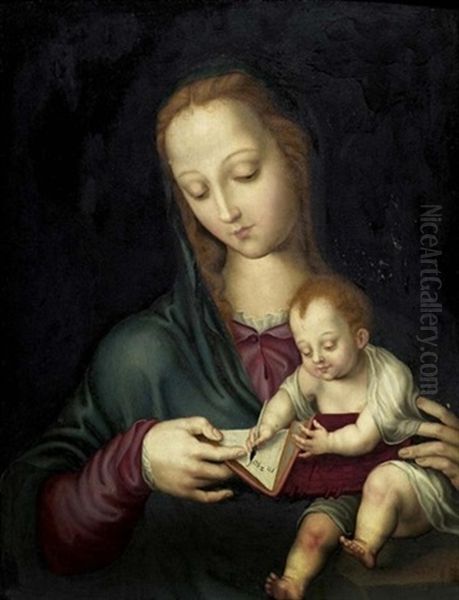 Madonna Mit Kind In Einem Buch Schreibend Oil Painting by Luis de Morales