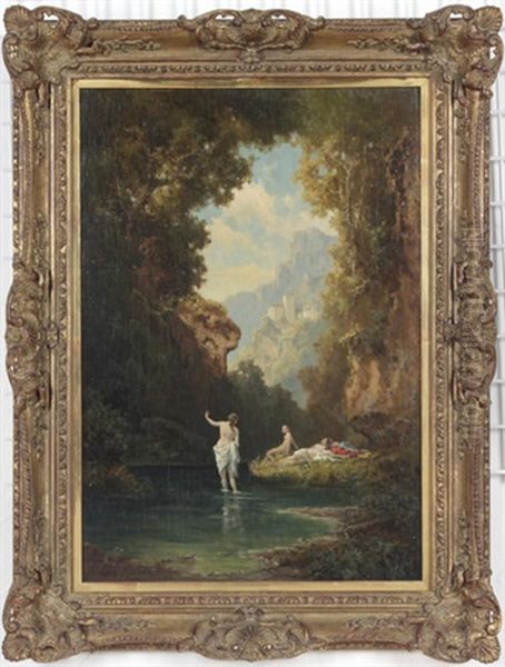 Badende Frauen I. D. Waldschlucht Oil Painting by Willy Moralt