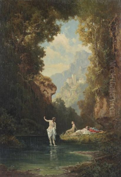 Badende Frauen I. D. Waldschlucht Oil Painting by Willy Moralt
