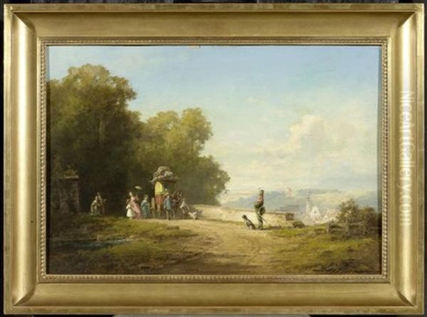Reisegesellschaft Und Wachposten Oil Painting by Willy Moralt