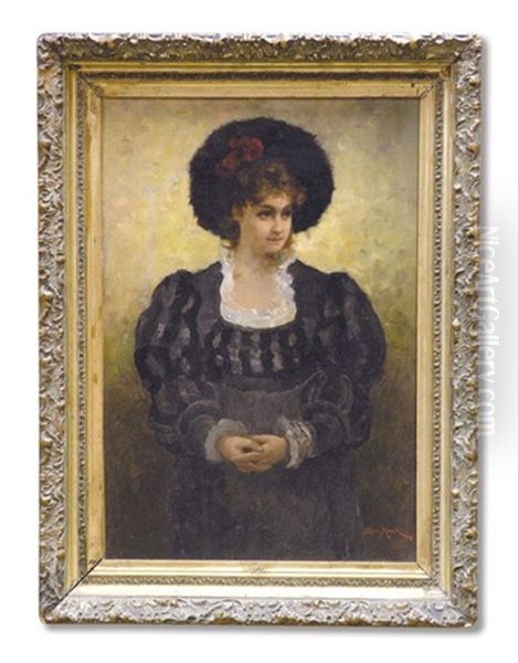 Portrait Of Woman In Black Oil Painting by Leon Moran