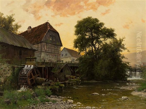Watermill At Marburg Oil Painting by Walter Moras