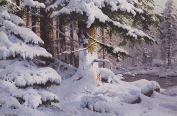 Snedaekket Granskov Oil Painting by Walter Moras