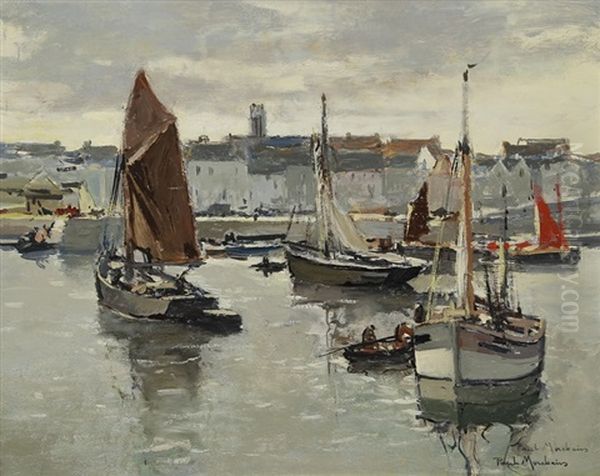 Douarnenez, Le Port Au Soleil Couchant Oil Painting by Paul Bernard Morchain
