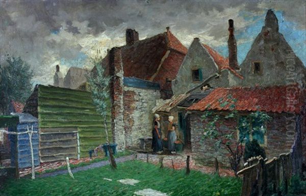 Twee Zeeuwse Vrouwen In Een Achtertuin Te Veere Oil Painting by Willem Ferdinand Abraham Isaac (Vaarzon) Morel