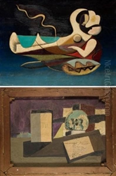 Pareja De Amantes En La Playa (+ Bodegon Con Calavera (estudio), Verso) Oil Painting by Jose Moreno Villa