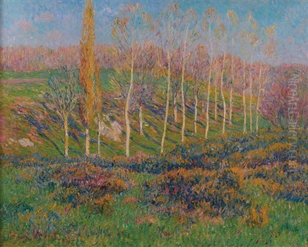 Les Peupliers En Avril, Bretagne Oil Painting by Henry Moret