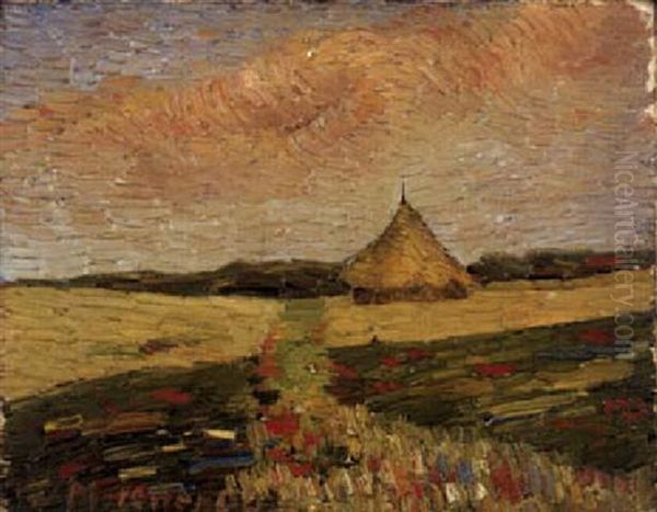 Felderlandschaft Mit Heuhafen Oil Painting by Wilhelm Morgner