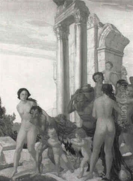 Nymphs And Fauns Oil Painting by Harry Morley