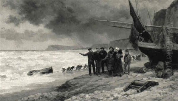 Fiskere Pa Stranden Oil Painting by Andrew Morton