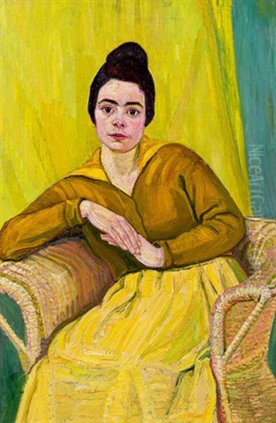 Sitzende Dame Im Korbstuhl (gattin Des Kunstlers?) Oil Painting by Koloman (Kolo) Moser