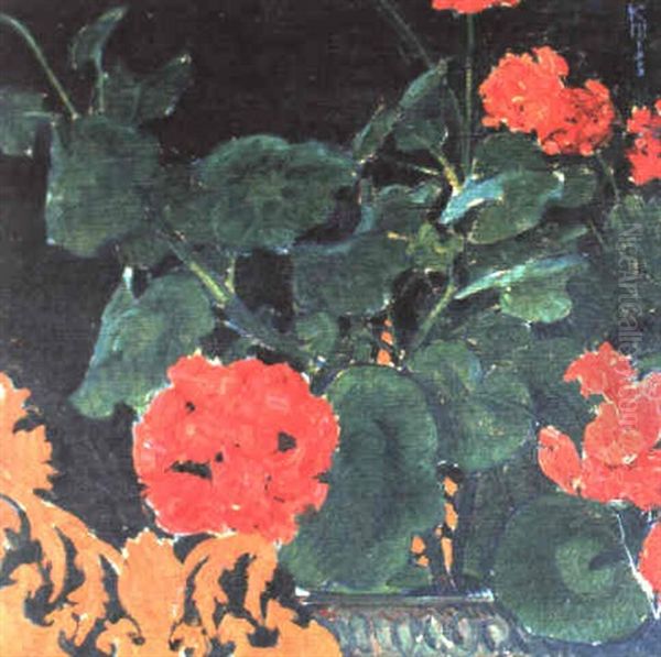 Geranien Oil Painting by Koloman (Kolo) Moser