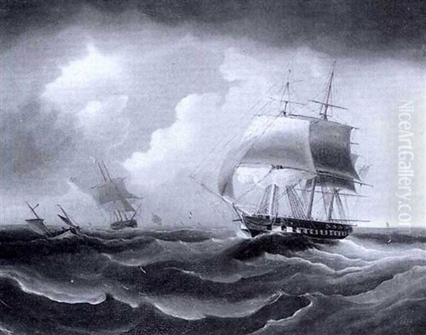 A Frigate Sailing With The Wind Oil Painting by Henry Moses