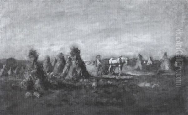 Amid The Haystacks Oil Painting by Charles Eugene Moss