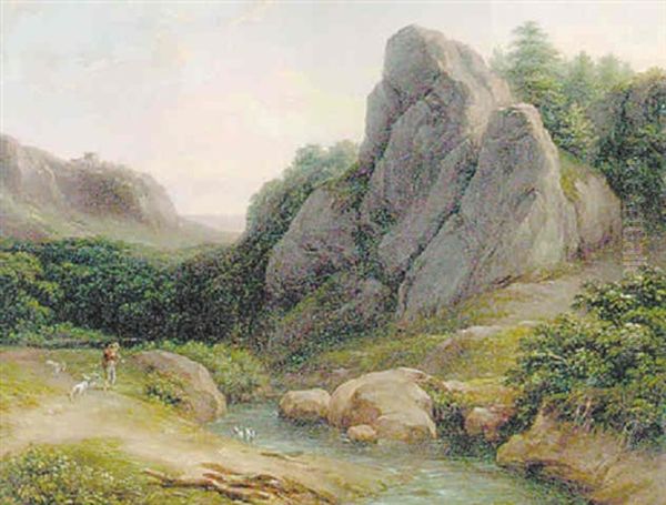 Gebirgsbach Mit Ziegenhirt Oil Painting by Raimund Moessmer