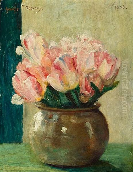 Stilleben Mit Rosa Tulpen Oil Painting by George Mosson