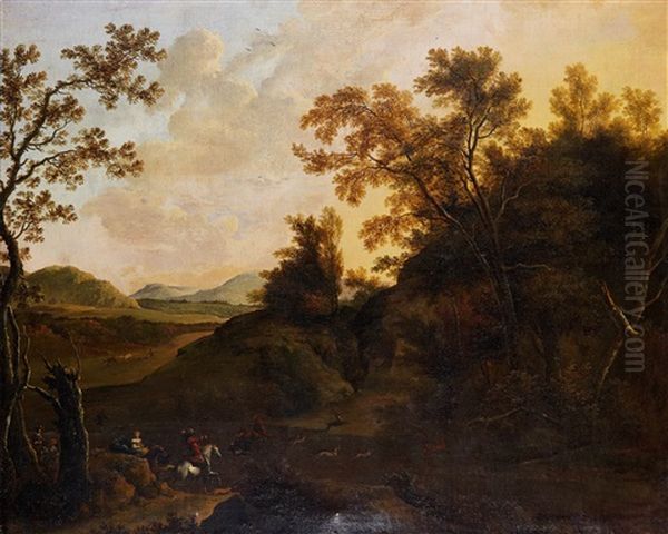 Landskap Med Jaktsallskap Oil Painting by Frederick De Moucheron