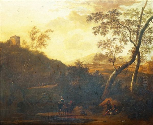 Landskap Med Figurer Oil Painting by Frederick De Moucheron